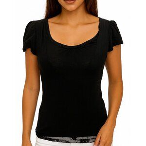 Vintage Y2K Black Lace Layered T-Shirt Cap Sleeve Whimsigoth Fairy Grunge XS